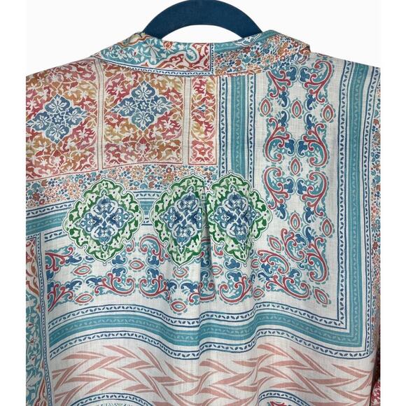 Chico’s Linen Mosaic Print Button Down Top Size 3 (XL) Pastel Blue Multi Boho - Picture 7 of 11